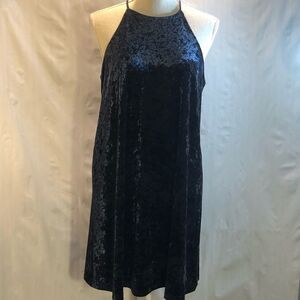 Design Lab Lord & Taylor Dress Blue Velvet Mini High Neckline Sleeveless EUC M